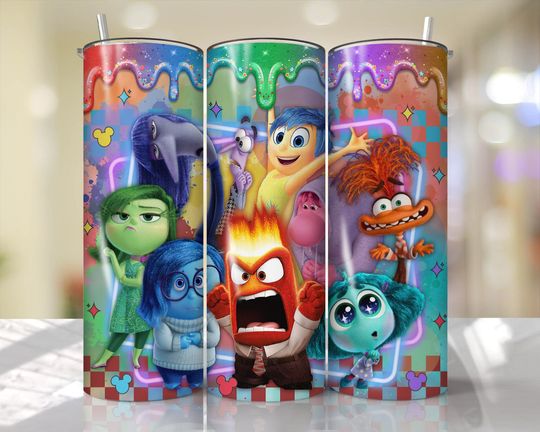 Inside Out 2 Tumbler 20oz with Liz and Straw, 20oz skinny Tumbler, Inside Out Tumbler