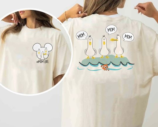Retro 2-Sided Disney Pixar Funny Finding Nemo Shirt | Cute Seagulls Mom T-Shirt | Mother'S Day Matching Tee | Disneyland Magic Kingdom Trip