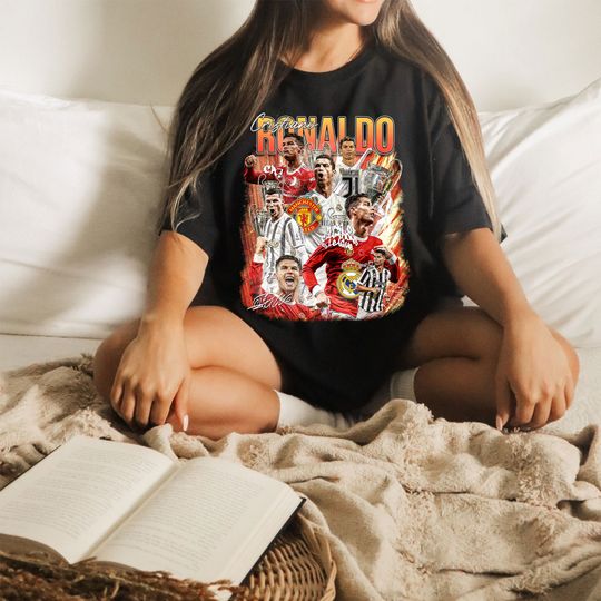 Cristiano Ronaldo 90s Style Vintage Bootleg Tee Graphic T-shirt, Sport Cotton Short Sleeve Shirt, Unisex Summer Casual Shirt