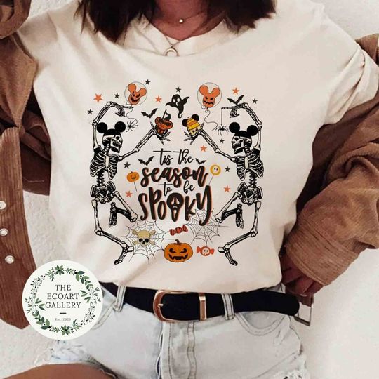 Tis the season to be spooky Disney skeleton Halloween shirt, Mickey skeleton Halloween shirt