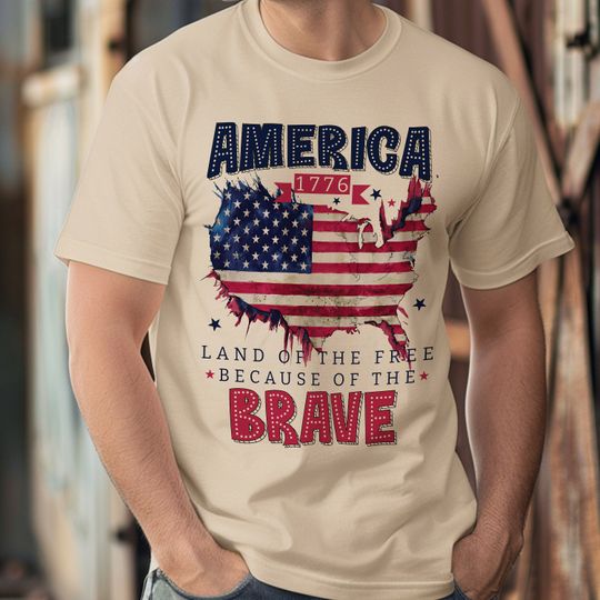 America Land Of The Free Because Of The Brave T-Shirt Independent Day Unisex Short sleeves Multiple colors, Trending 4th of July shirt