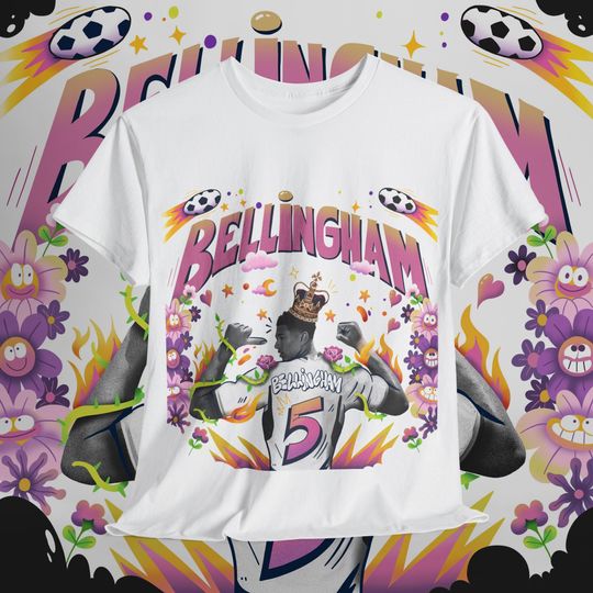 Limited Jude Bellingham Flowery Colorful Graphic T-shirt, Sport Cotton Short Sleeve Shirt, Unisex Summer Casual Shirt