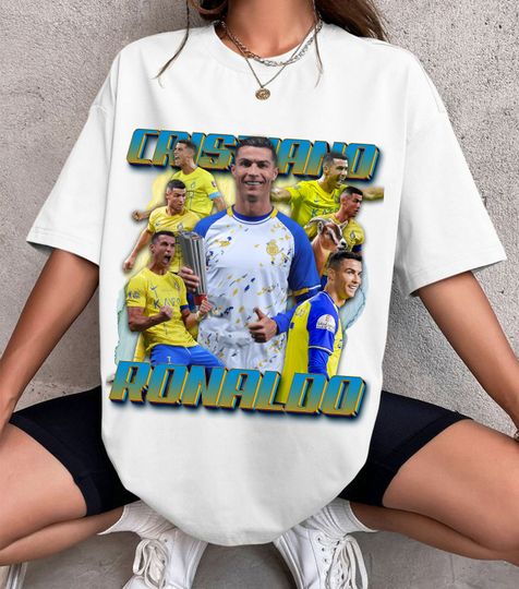 Cristiano Ronaldo 90s Style Vintage Bootleg Tee Graphic T-shirt, Sport Cotton Short Sleeve Shirt, Unisex Summer Casual Shirt