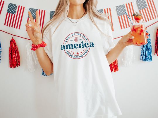 Retro America Land of Free Shirt, 4th of July Shirt, America Shirts, Land of the Free America Because of the Brave Shirt, 4th July Shirts