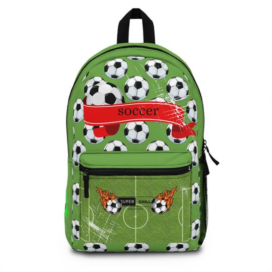 Green Soccer Backpack, 3D Football Backpack, Student Soccer Schoolbag, Football Lover Fans Outdoors Travel Bag