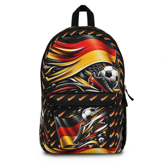 Germany Flag Soccer inspired Print Durable Lightweight Backpack,Waterproof, Adjustable Straps, Roomy School Travel