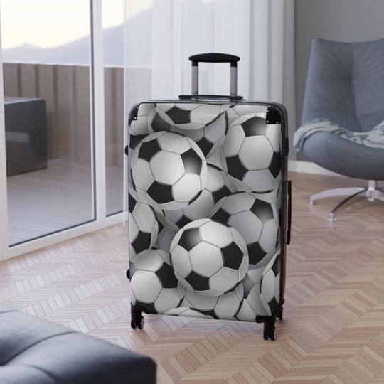 Soccer Balls Designer Carryon Suitcase, Hard Shell Cabin Bag, Traveler Gift For Graduation or Wedding