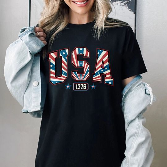 Retro USA Est Comfort Colors Shirt, America Patriot T-Shirt, Fourth of July Since 1776, 4th of July Tee, Freedom Red White and Blue RE
