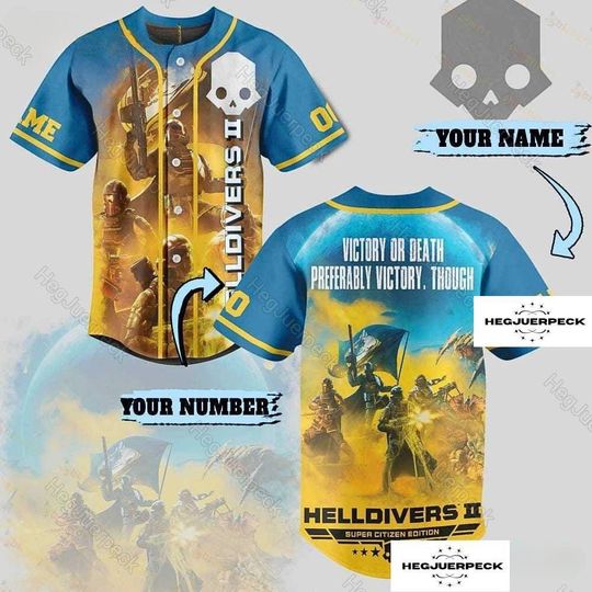 Custom Helldivers 2 Shirt, Helldivers Victory Or Death Baseball Jersey, Helldivers 2 Baseball Jersey, Videos Game Jersey, Gaming Shirt