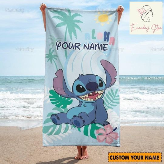 Disney Stitch Beach Towel, Custom Stitch Towel, Lilo Stitch Beach Towel, Stitch Birthday Gift, Disneyland Summer Towel, Vacation Gift