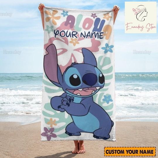 Stitch Aloha Beach Towel, Cute Stitch Towel, Personalized Beach Towel, Stitch Bath Towel, Disney Beach Towel, Stitch Lover Gift