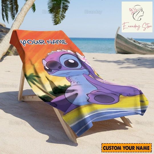 Personalized Stitch Bath Towel, Stitch Beach Towel, Disney Bath Towel, Disney Trip, Gift For Her, Summer Gift, Holiday Beach Towel