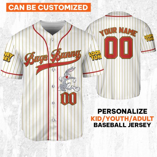 Personalize Looney Tunes Vintage Bugs Bunny, Baseball Team Outfit, Gift for Space Jamz Fans, Disneyland Jersey, Family Jersey