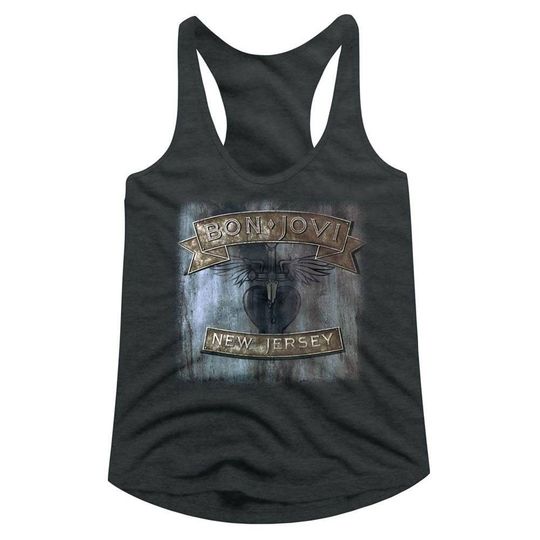 Bon Jovi New Jersey Dark Heather Junior Women's Tank Top, Vintage 90s Cotton Tank Top, Music Tank Top Shirt, Retro Gift For Fan