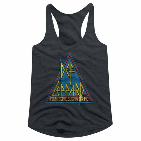 Def Leppard Primary Triangle Dark Heather Junior Women's Tank Top, Vintage 90s Cotton Tank Top, Music Tank Top Shirt, Retro Gift For Fan