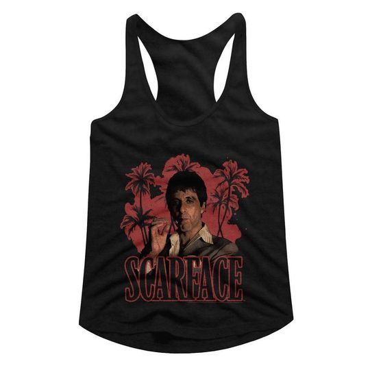 Scarface Red Palms Black Junior Women's Tank Top, Vintage 90s Cotton Tank Top, Music Tank Top Shirt, Retro Gift For Fan
