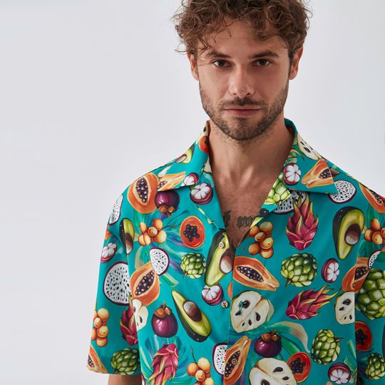 Fruit Oversized Short Sleeve Shirt - Silk Fabric,Tropical Pattern,Stylish Shirt, Shirt for men, Hawaiian Shirt, Soft shirt,quality, Handmade