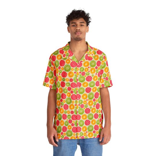 Men's Yellow Fruit Print Hawaiian Shirts for Men Women - Button Up Mens Hawaiian Shirts