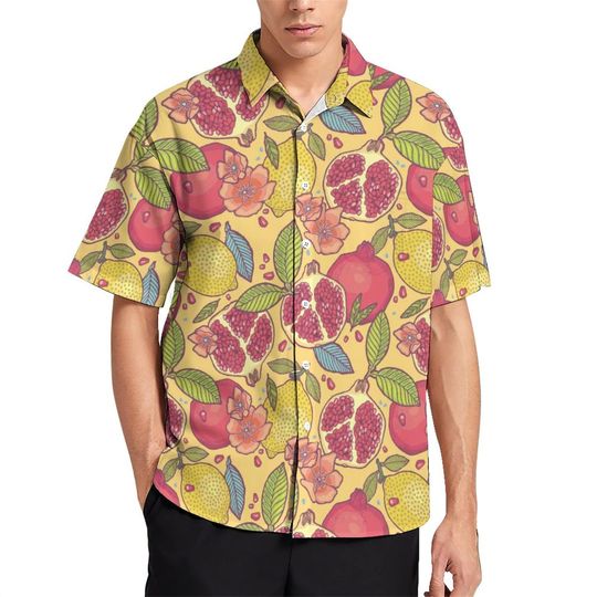 Men's Shirts Tropical Fruits Pomegranate Prints Summer Hawaiian Shirts for Men Women - Button Up Mens Hawaiian Shirts