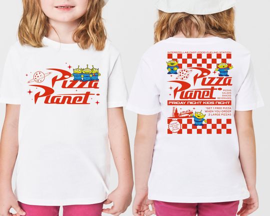 Toy Story Pizza Planet Cotton 2 Sides Short Sleeve Shirt, Disney Trip Shirt, Family Matching Shirt, Disneyland Vacation Shirt