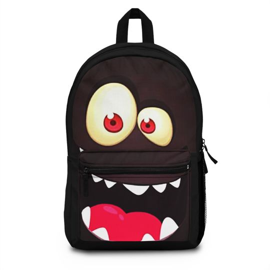 Goofy monster backpack, Whimsical monster design backpack, Brown monster smile school bag, Unique big-eyed creature backpack, Playful