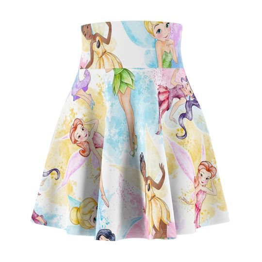 Tinkerbell and the fairies Women's Skater Skirt | 4" wide high-rise elastic waistband | Women Summer Skater Skirt | Beaching Outfit