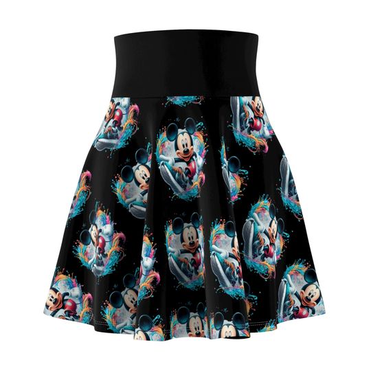 Mickey Wine and Dine Women's Skater Skirt | 4" wide high-rise elastic waistband | Women Summer Skater Skirt | Beaching Outfit