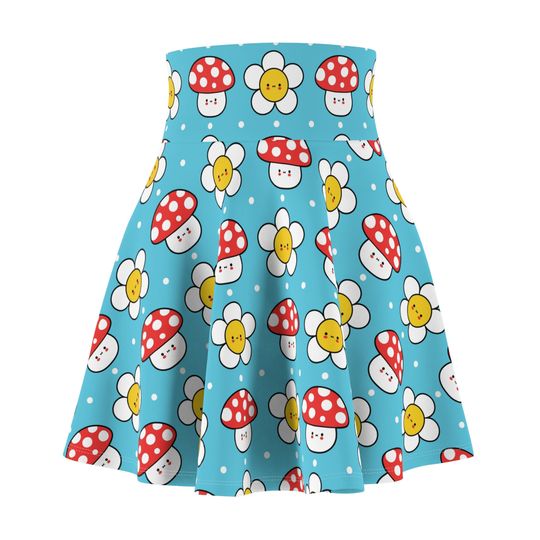 Cutest Daisy and Mushroom Women's Skater Skirt | 4" wide high-rise elastic waistband | Women Summer Skater Skirt | Beaching Outfit