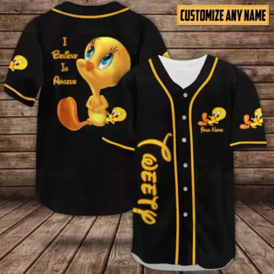 Personalized Tweety I Believe In Angels Baseball Jersey Shirt Adult Sizes Jersey