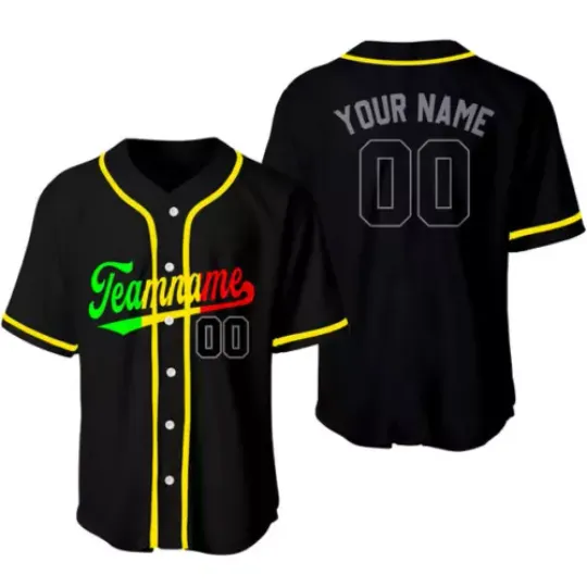 Custom Black Black-Green Yellow Red Baseball Jersey Unisex S-5XL