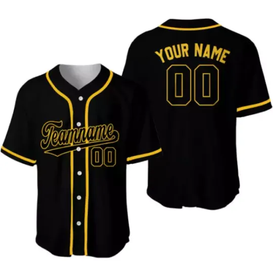 Custom Black Black-Yellow Baseball Jersey Adults Size