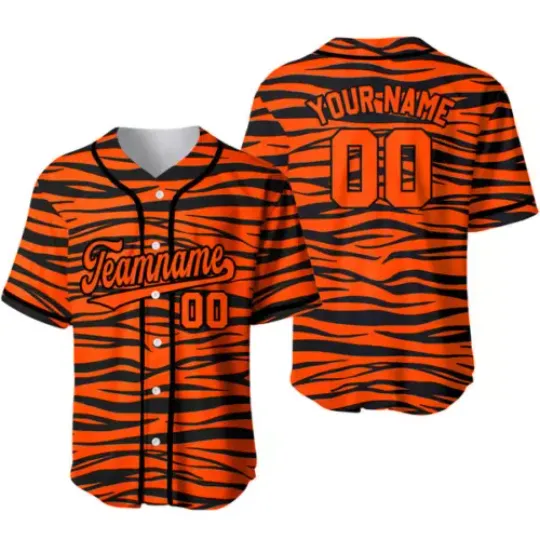 Custom Black Orange-Black Tiger Skin Baseball Jersey
