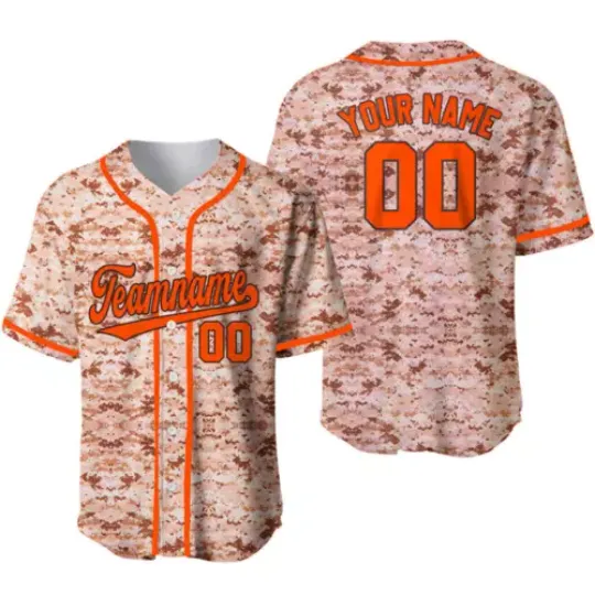 Custom US Navy Camo Style Orange-Black Baseball Jersey