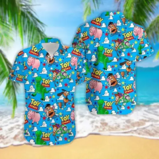 Amazing Toy Story Famous Cartoon Characters Blue 3D HAWAII SHIRT, Disneyland Summer Trip, Disneyland Vacation, Funny Hawaiian Shirt
