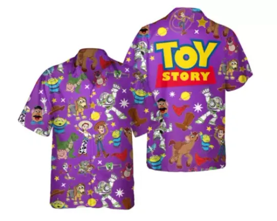 Retro Toy Story Group Character Woody Buzz Lightyear Rex Jessie 3D HAWAII SHIRT, Disneyland Summer Trip, Disneyland Vacation, Funny Hawaiian Shirt