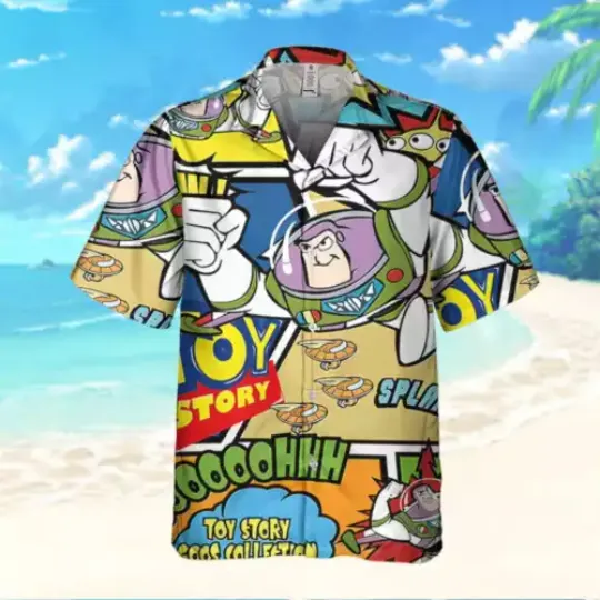 Toy Story Buzz Lightyear Action Comic Summer Vibes Aloha 3D HAWAII SHIRT, Disneyland Summer Trip, Disneyland Vacation, Funny Hawaiian Shirt
