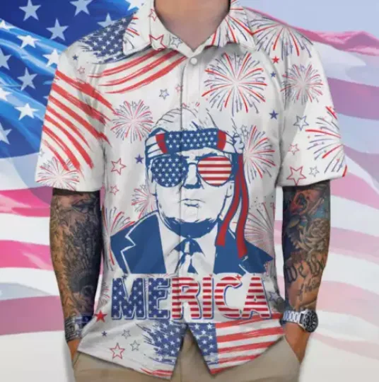Funny 4th Of July Patriotic Trump America Independence Day Hawaiian Shirt, Summer Short Sleeve Shirt, For Beach Vacation, Funny Gift Ideas, Summer Clothing for Men, Women and Kids