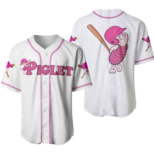 Piglet Winnie The Pooh White Pink Disney Graphics Baseball Jersey