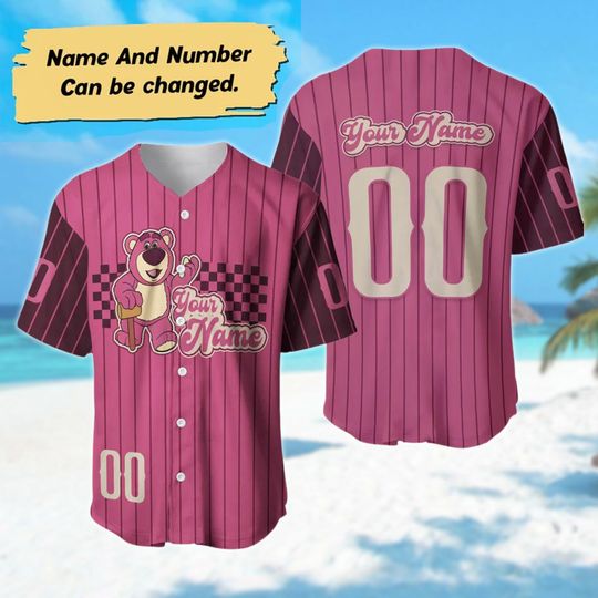 Personalize Toy Story Baseball Jersey, Custom Name Lotso Baseball Jersey, Funny Pink Bear Basketball Jersey, Toy Story Bear Baseball Shirt