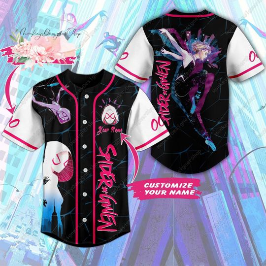 Spider Gwen Baseball Jersey, Custom Name Spider-Woman Shirt, Funny Spider Character Baseball Shirt, Spider Verse Gwen Jersey