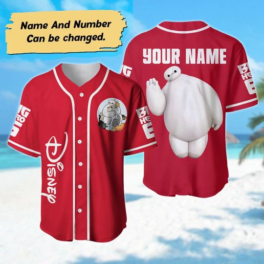 Personalized Big Hero 6 BayMax Baseball Jersey, Custom Name Baymax Basketball Jersey, Funny Big Hero Movie Baseball Gift For Family