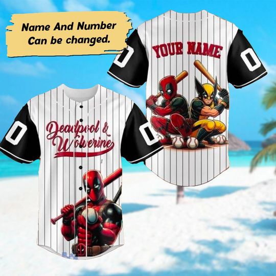 Custom Deadpool & Wolverine Baseball Jersey, Superhero Baseball Team Jersey, Deadpool Jersey Shirt, Magic Kingdom Gift, Hero Matching Shirt