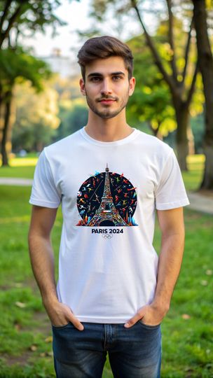 Paris 2024 Olympic T-Shirt, Gildan 5000  white Unisex Tshirt, Summer Olympics, Sports Apparel, Paris 2024 Souvenir