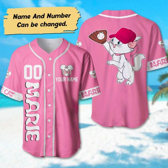Custom Name And Number Marie Cat Baseball Jersey, Marie Cat Baseball Team Shirt, Aristocats Basketball Jersey, Cartoon Baseball Gift
