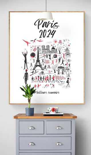 Paris 2024 wall poster | The French capital of the Olympics Games, The monuments of Paris - Wall Decoration Olympics Games 2024 Paris, sports