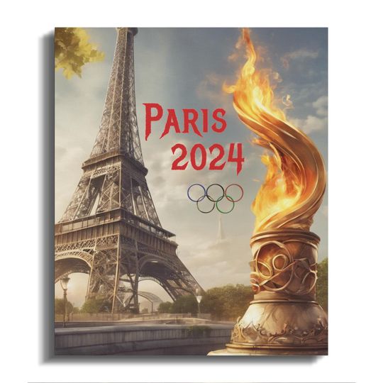 Paris 2024 Olympics Wall Art, Eiffel Tower and Flame Poster, Home Decor, Sports Event Artwork, Paris Olympics Souvenir, Wall Print