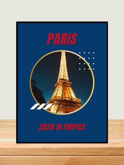 Paris Olympics 2024 Premium Wood Framed Wall Art and Poster, France Summer Olympics, Room Decor, Art Print, Souvenir, Gift, Eiffel Tower