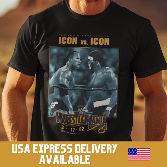 ICON vs ICON The Rock Hollywood Hulk Hogan WrestleMania X8 T-Shirt Wrestling Entertainment Wwf wea Tna Stone Cold Attitude Era Ric Flair Jo Cen Randy Orton