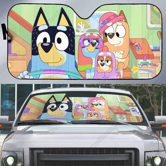 Cute BlueyDad Car Sun Visor, Cartoon Car Sun Visor, Car Decoration, BlueyDad Lover, Cartoon Car Sun Visor, Car Screen Decoration Car Accessories