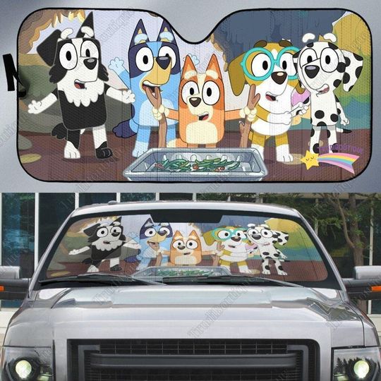 Cute BlueyDad Car Sun Visor, Cartoon Car Sun Visor, Car Decoration, BlueyDad Lover, Cartoon Car Sun Visor, Car Screen Decoration Car Accessories